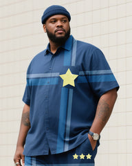 Big Boy Must Have 2025 Fashion High Sense Prussian Blue Line Stars Short Sleeve Shirt Trousers Suit