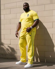 Big Boy Casual Sports Football Style Football Fans Creative Stripe Crewneck Short Sleeve T-Shirt Trousers Suit