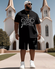 Men's Plus Size No Worries Gold Got Me Print Short Sleeve T-Shirt Shorts Suit