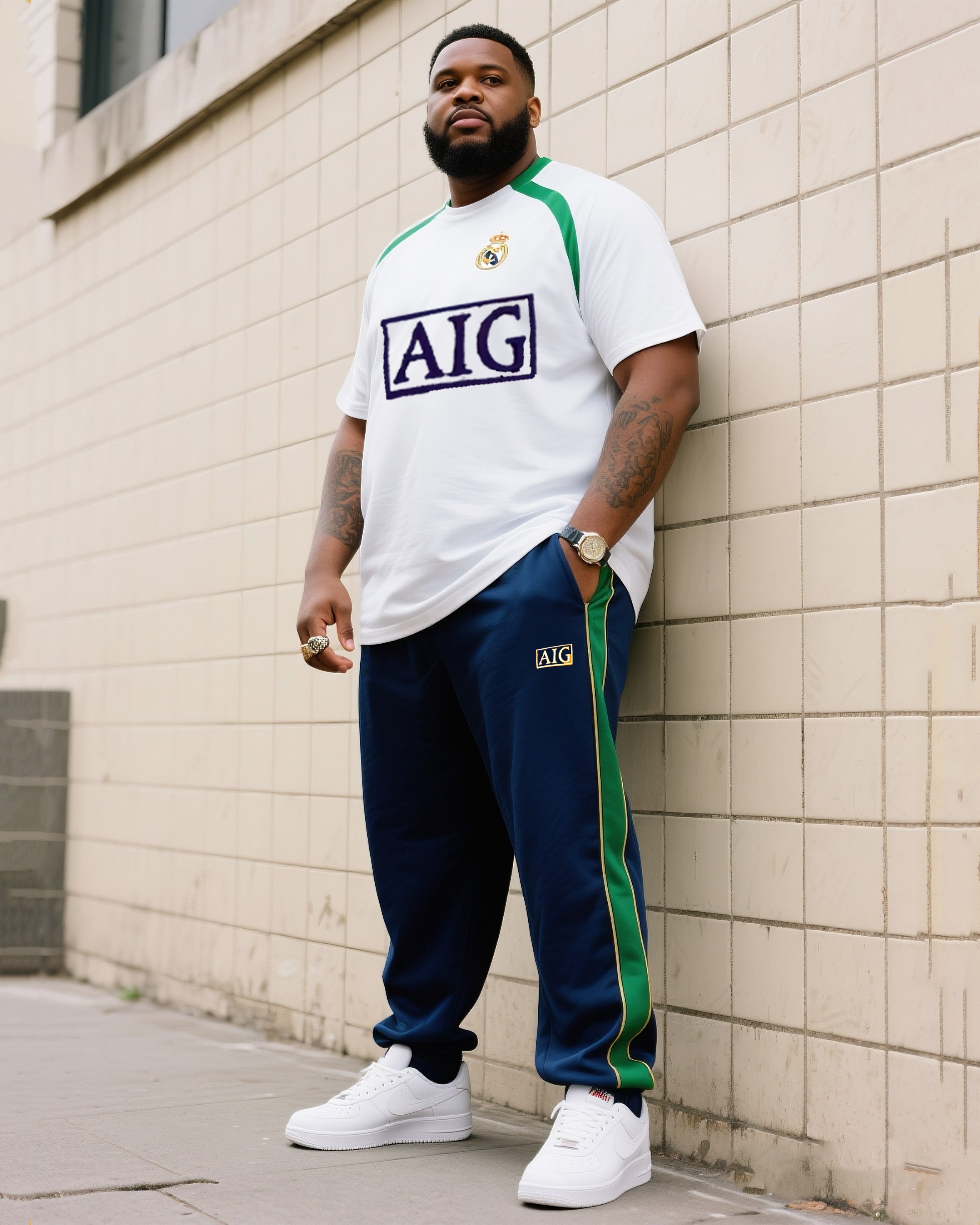 Big Boy Casual Sports Football Style Creative Stripe Crewneck Short Sleeve T-shirt Trousers Suit