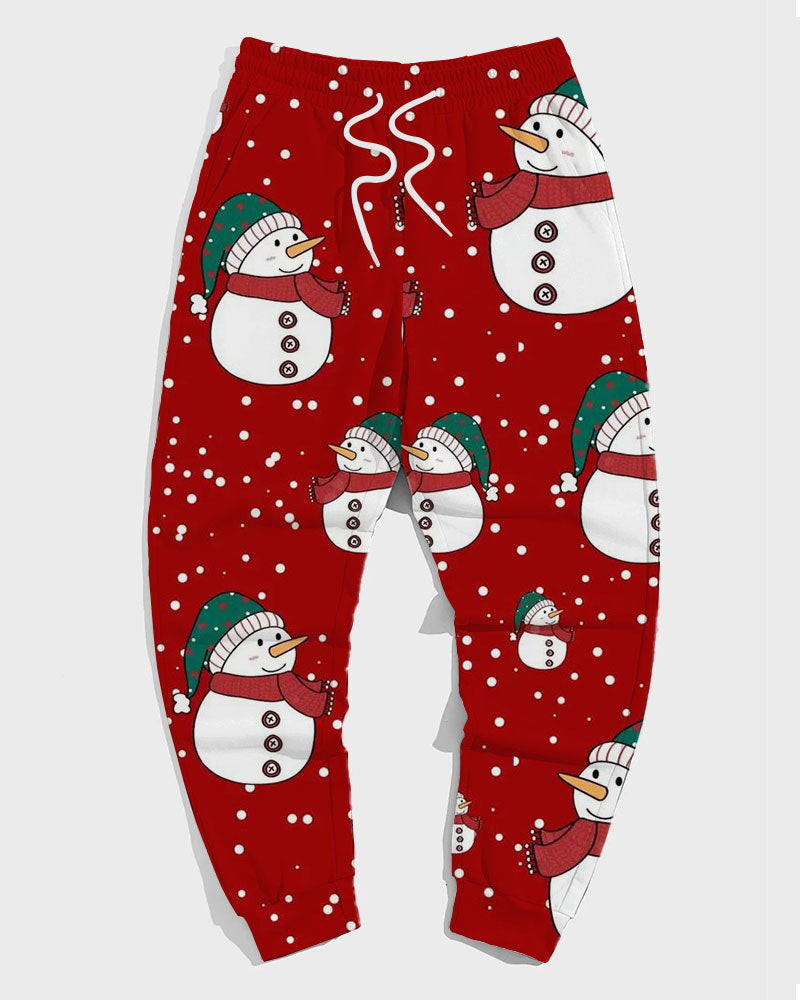 Men's Big and Tall Tracksuit Christmas Snowman Hoodie and Pants Set