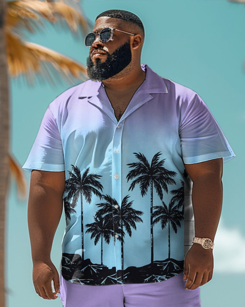 Big Men's Hawaiian Gradient Floral Print Shirt Shorts Set