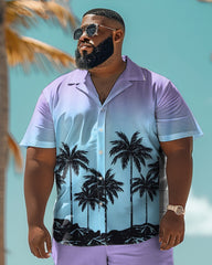Big Men's Hawaiian Gradient Floral Print Shirt Shorts Set
