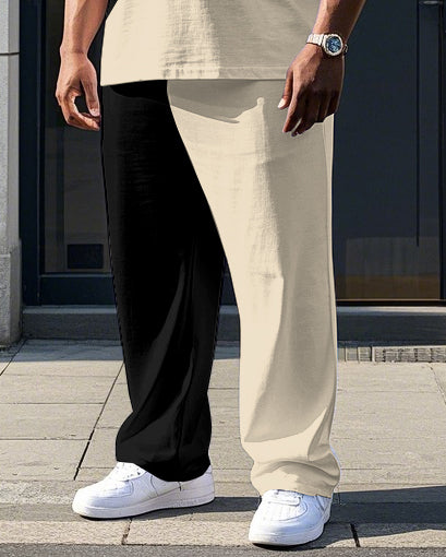 Men's Simple Splicing Color Block POLO Letter Printed Big and Tall Short Sleeve T-shirt Pants Set