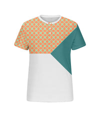 Big & Tall Men's Orange Triple Color Geometric Print Henry Collar Button Short Sleeve T-Shirt