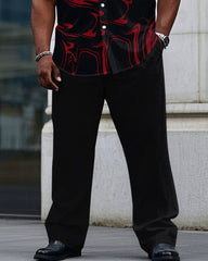 Men's Plus Size Black & Red Magma Print Daily Casual Short Sleeve Shirt Trousers Suit