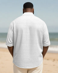 Big & Tall Men's Daily Bamboo Leaf Print Long Sleeve Bamboo Hemp Texture Shirt