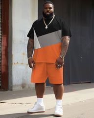Street Casual Colorblock Large Men's Short Sleeve T-Shirt & Shorts Set
