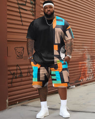 Men's Large Size Letter Graffiti T-shirt & Shorts Two-piece Set