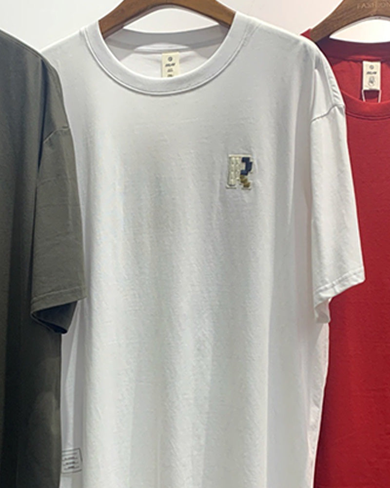 4XL-8XL Big & Tall Men's Daily Casual Letter Embroidered Cotton Round Neck Short Sleeve T-Shirt 4XL-8XL