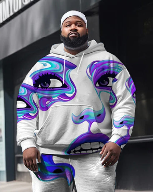 Men's Large Size Colorful Pop Style Face Street Long Sleeve Hoodie Set