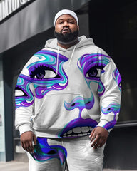 Men's Large Size Colorful Pop Style Face Street Long Sleeve Hoodie Set