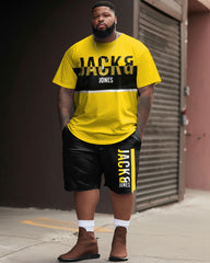 Men's Large Size Simple Letter Stitching Sports Style T-shirt & Shorts Set