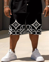 Men's Plus Size Daily Casual Black Diamond Geometric Print Shirt Shorts Suit