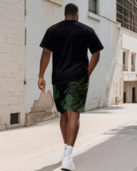 Men's Plus Size Street Graffiti Camouflage Skull Print Round Neck Short Sleeve T-Shirt Shorts Suit