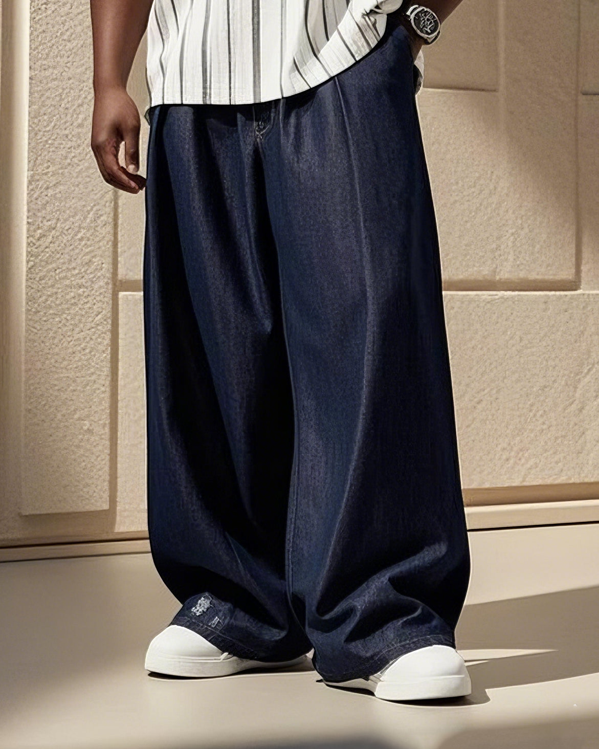Plus Size Men's Black Simple Stripe Calm Down Letter Print Casual Short-sleeved T-shirt Pants Suit