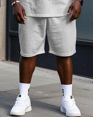 Big Men's Simple Artistic Cross Printed Casual Short Sleeve T-Shirt and Shorts Set