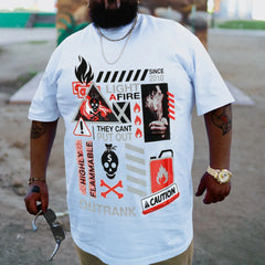 Plus Size White Caution T-Shirt