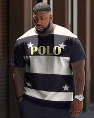 Plus Size Men's Casual Two-Piece Color Matching Short-Sleeved T-shirt Set