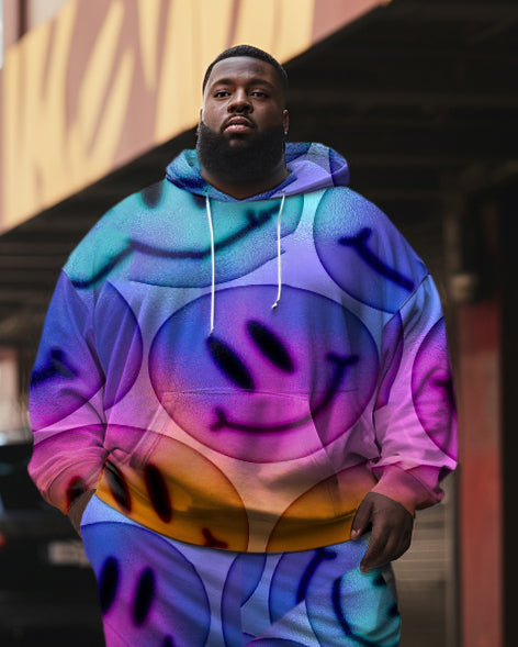 Men's Plus Size Gradient Smiley Face Hoodie Set of Two