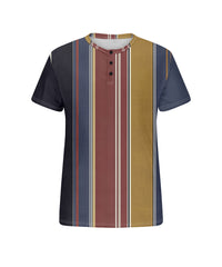Men's Plus Size Retro Geometric Stripe Print Henley Collar Button Short Sleeve Tee