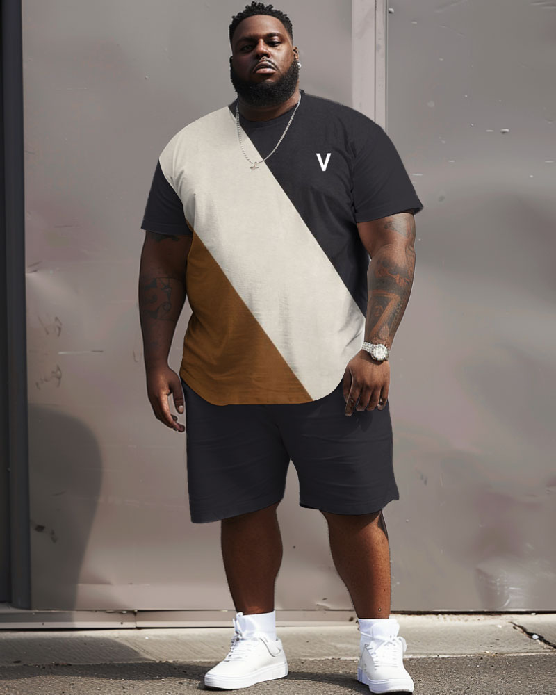 Street Casual Irregular Color-block Printed Large Men's Set