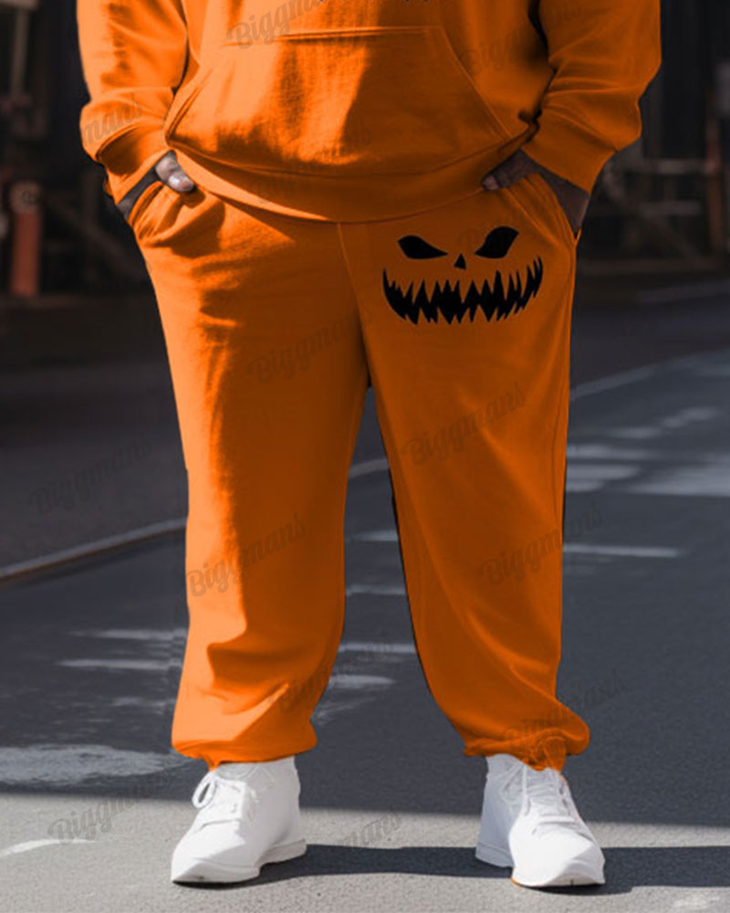 Men's Casual Fashion Halloween Devil Face Print Plus Size Hoodie Suit