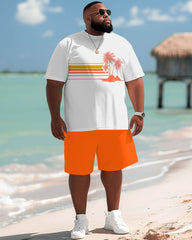 Hawaiian Gradient Stripe Coconut Tree Print Men's Big and Tall Set