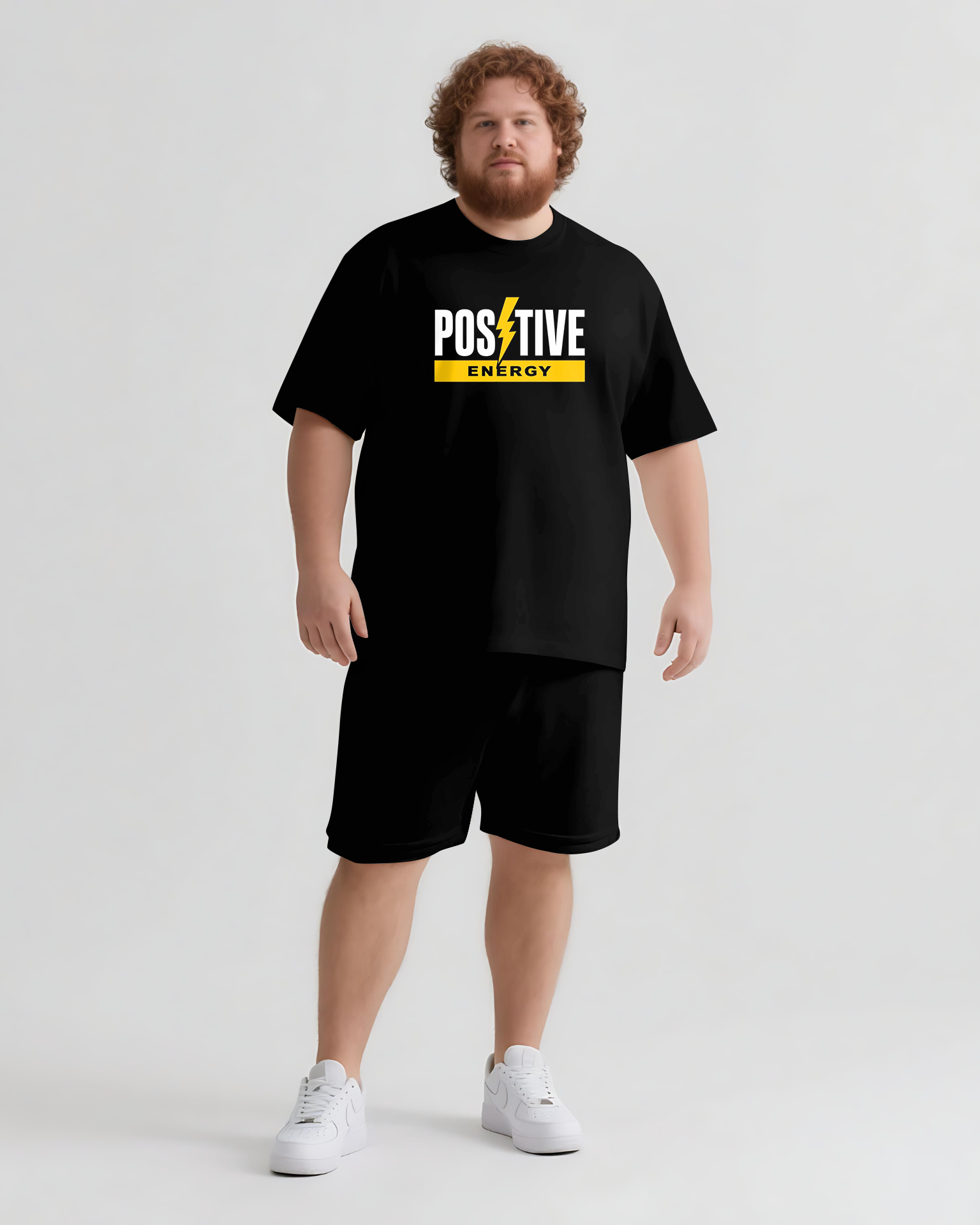 Move with Positive Energy Men's Big and Tall Simple Lettering Short Sleeve T-shirt Shorts Set