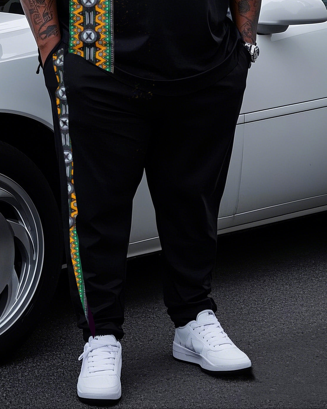 Big Boy Essential Fashion African Impression Totem Print Short Sleeve Trousers Suit