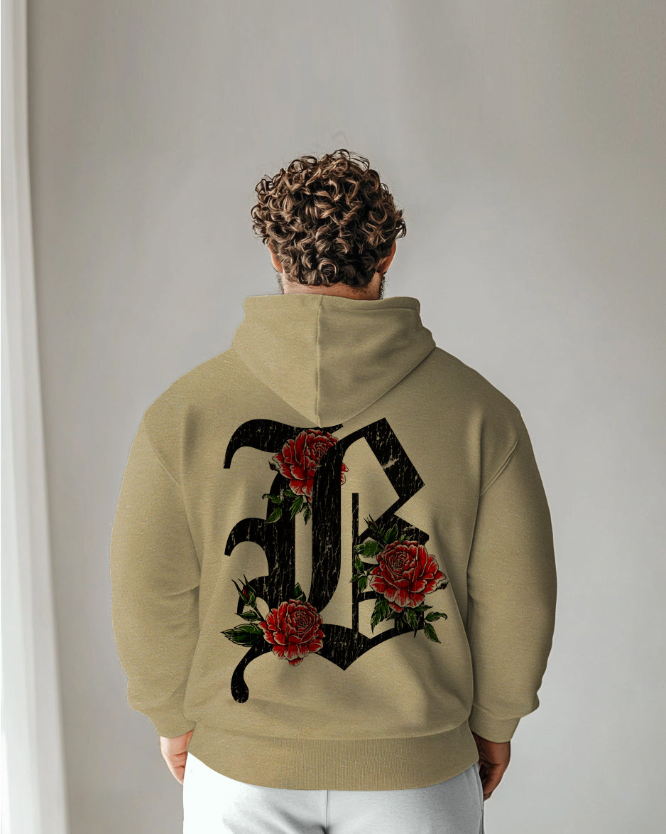 Cotton-Front And Back Gothic Letter Printed Men's Loose Oversized Hoodie