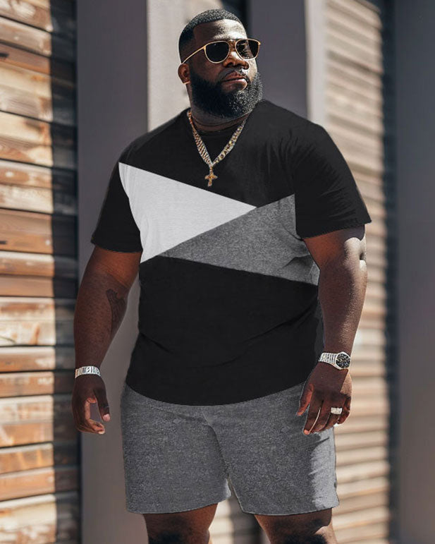 Street Casual Simple Black And White Gray Color Block Printing Large Men's Set