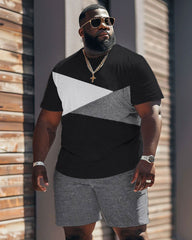 Street Casual Simple Black And White Gray Color Block Printing Large Men's Set