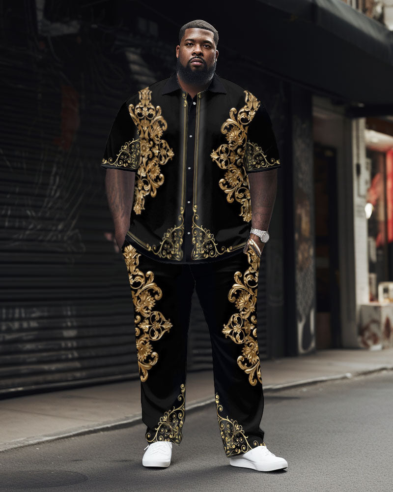 Men's Big and Tall Retro Classic Pattern Short Sleeve Shirt Set