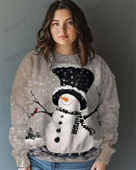 Big & Tall Women’s Vintage Snowman Print Casual Long Sleeve Sweatshirt