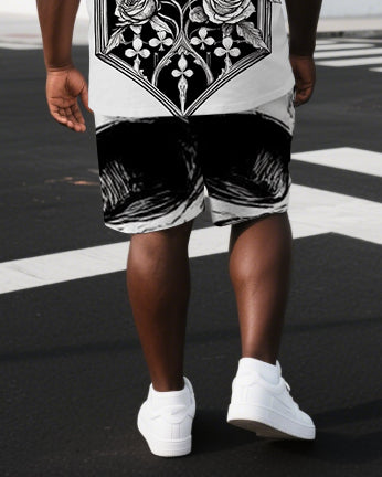 Endings Are Just Echoes Men's Romantic Skull Print Big & Tall Short Sleeve T-shirt Casual Set