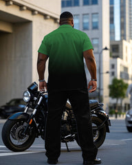 Men's Plus Size Black & Green Gradient Short Sleeve Shirt Trousers Suit