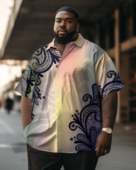 Men's Short Sleeve Shirt With Gradient Floral Texture Pattern