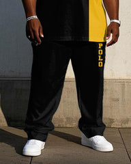 Men's Big & Tall Black & Yellow Colorblock Signature Printed Short-sleeved T-shirt Trousers Set