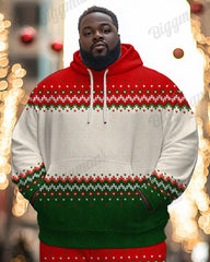 Men's Christmas Red And Green Colorblock Printed Big & Tall Hoodie Set