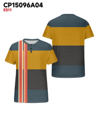 Big & Tall Men's Blue Triple Color Geometric Print Henry Collar Button Short Sleeve T-Shirt