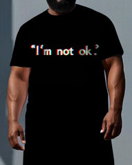 Men's Simple Punk Style i'm not ok Letter Print Short-Sleeve T-shirt and Shorts Big & Tall Set
