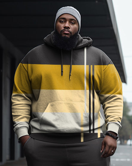 Men's Big & Tall Color Block Geometric Casual Hoodie and Sweatpants Two Piece Set