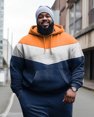 Men's Plus Size Casual Sports Hoodie Long Sleeve Rambler Color Block Two Piece Set
