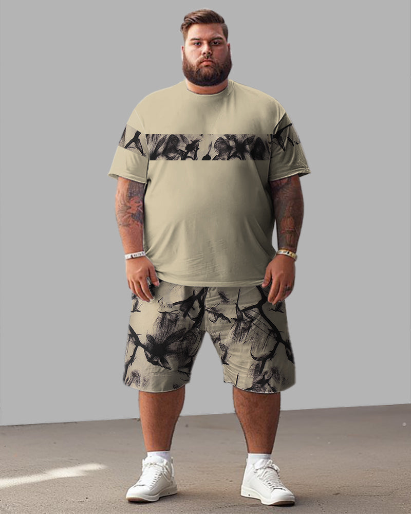 Men's Plus Size Casual Print T-Shirt Shorts Suit
