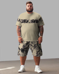 Men's Plus Size Casual Print T-Shirt Shorts Suit