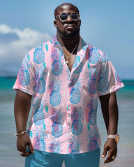 Men's Big & Tall Hawaiian Pineapple Print Short Sleeve Shirt Trousers Set
