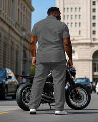 Men's Plus Size Classic Black And White Gray Three Color Simple Short Sleeve Shirt Trousers Suit