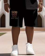 Men's Plus Size Gold Got Me Letters Print Short Sleeve T-Shirt Shorts Suit