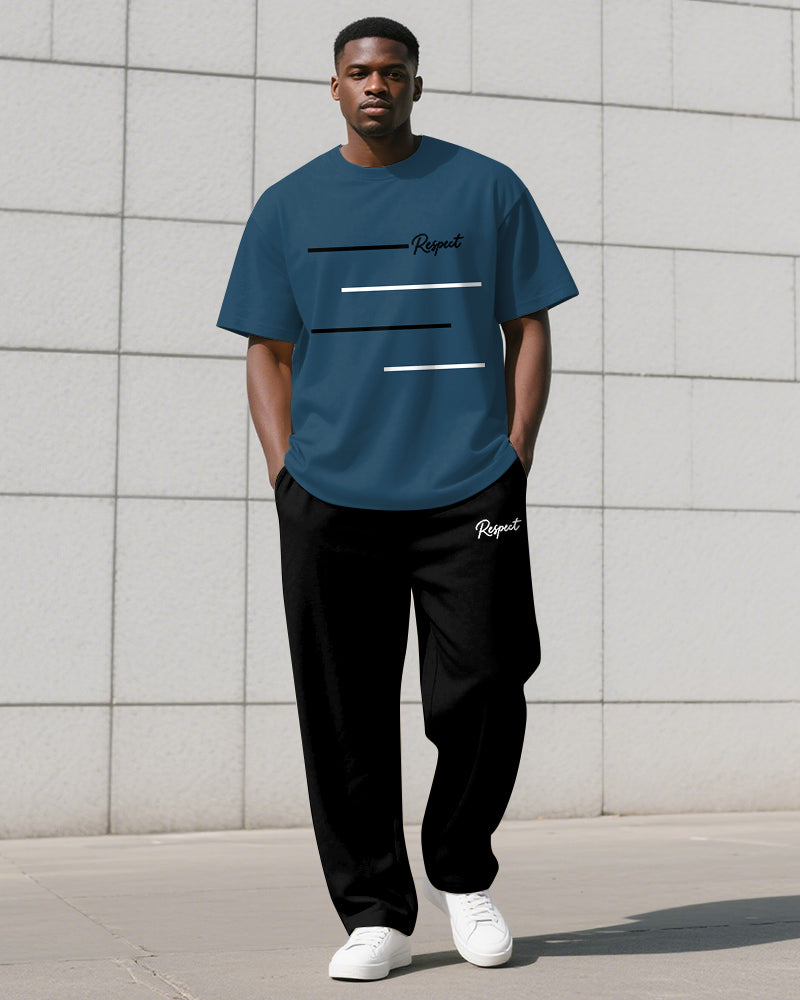 Men's Plus Size Simple Line Color Matching Respect Letter Printed T-shirt Trousers Suit